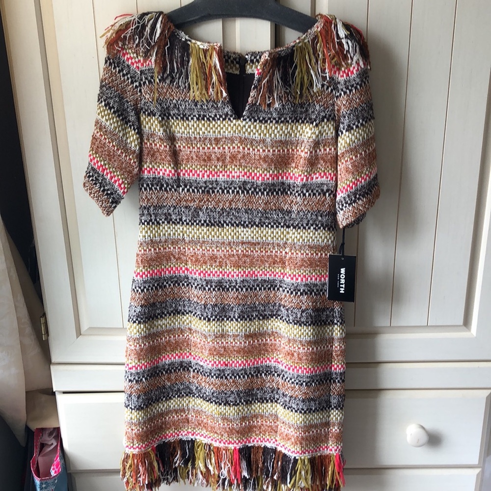 NWT • WORTH NEW YORK $598 Fringed Blanket Stripe Dress - Picture 5 of 16